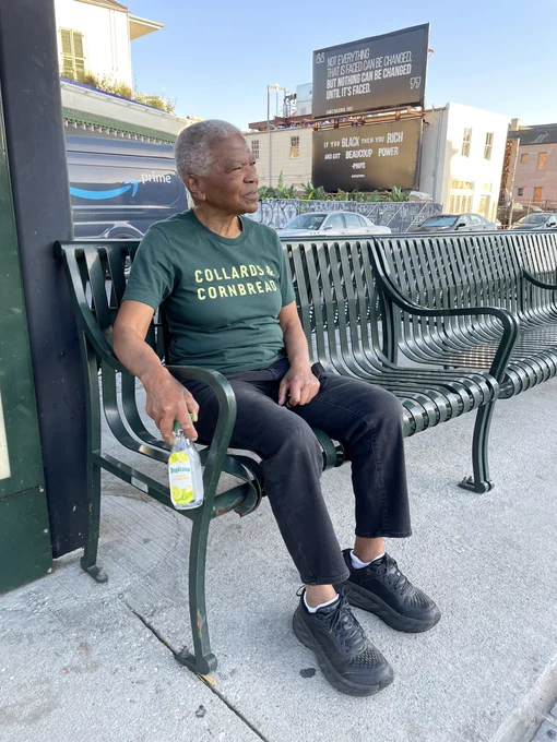 Me, waiting at the streetcar stop.