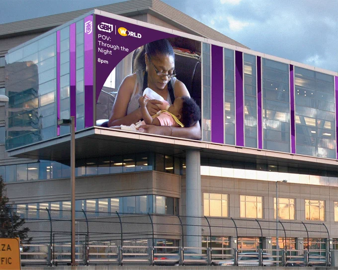The "Through the Night" documentary is featured on the GBH Mural in Boston, Mass. on March 28, 2022. 