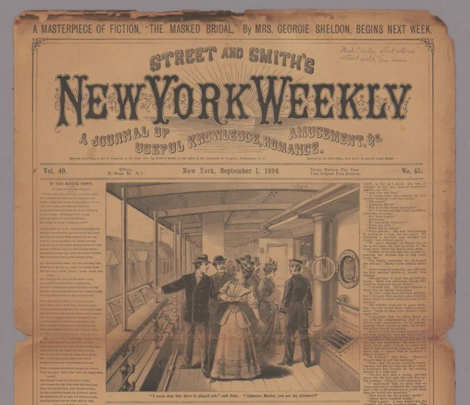 Photo of a digitized object, Street and Smith’s 1894 “New York Weekly.”