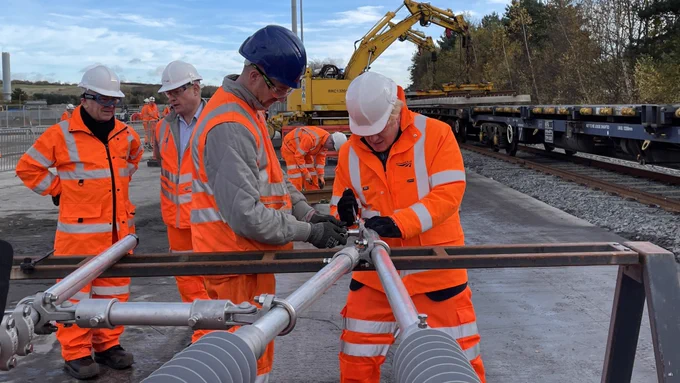 Overhead electrification components being fabricated at our Gascoigne Wood facility near Selby.