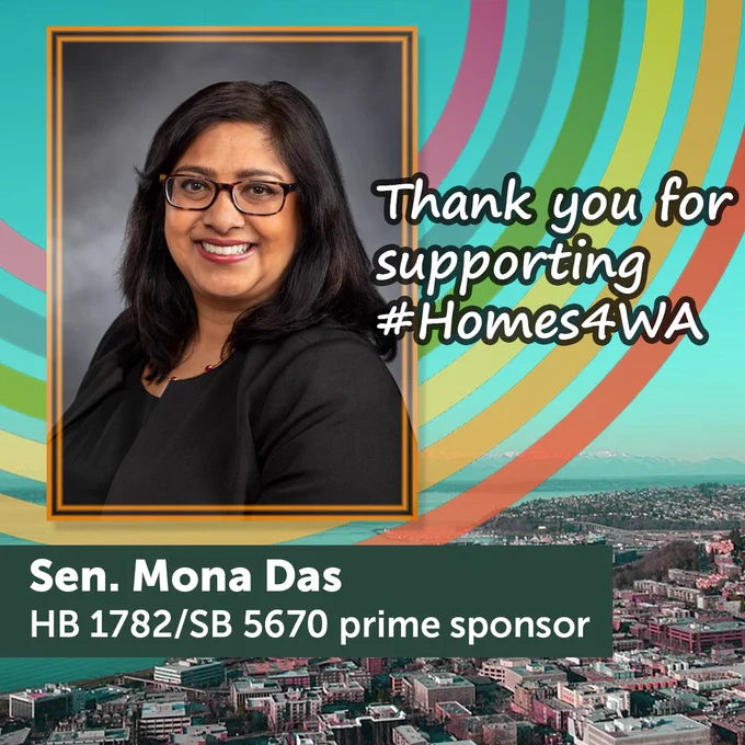 A graphic saying "Thank you for supporting #Homes4WA" that features Sen. Mona Das.