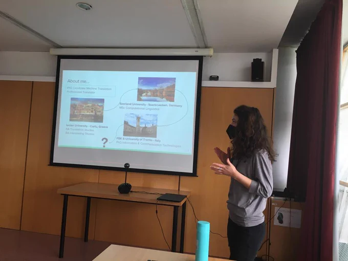 Alina Karakanta giving her presentation. 