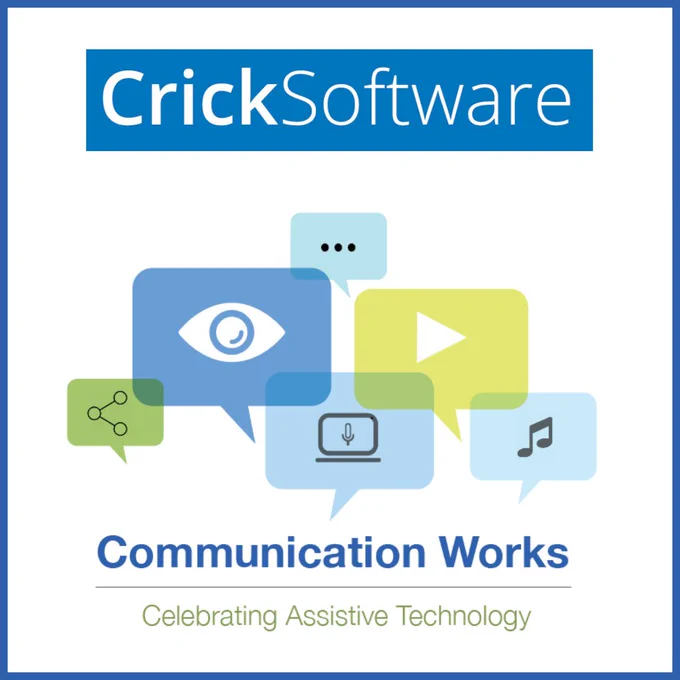 Pastel colour graphics of speech bubbles and text CrickSoftware and Communication Works