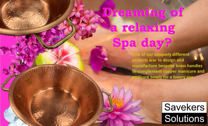Copper pedicure/manicaure bowls with bespoke brass handles