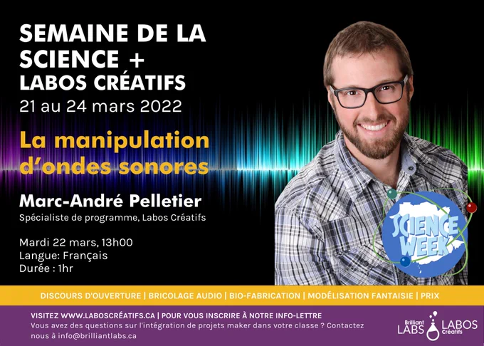 La manipulation des sons en utilisant des logiciels d’enregistrement sonore. Le son c’est des ondes. Ces ondes peuvent, par la suite, être captées par des micros, qui eux peuvent les enregistrer et les reproduire. Les ondes peuvent aussi manipuler de différentes façons! Nous allons, lors de cet atelier, apprendre à manipuler les sons avec l’aide des technologies, afin d’en créer de nouveau! Prérequis: avoir accès à un ordinateur et un logiciel de montage sonore (Audacity, Garageband, Bandlab).