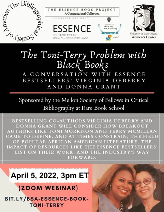 An event flyer divide into four vertical rectangles. The first has a white background and features the logos of the event sponsors. The next one has a black background and has the event information in white font. The third rectangle has a grey background and features the speaker information in white font. The final rectangle has a pink background and features a picture of the speakers on the right side and the event date on the left, with a grey triangle in the bottom left corner. 