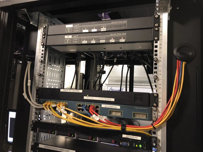 Server rack with 23cm repeater PI6EHN temporarily removed for repairs.