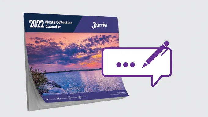 Waste Collection Calendar cover and word bubble with pen overlaid. 