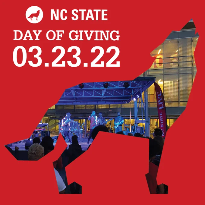  NC State wolf cutout in front of The Hamiltones concert on Stafford Commons- Talley Student Union.
