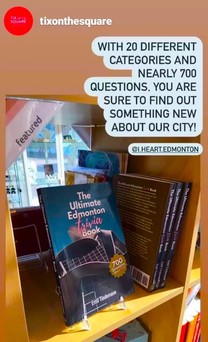 'The Ultimate Edmonton Trivia Book' on a shelf at TIX On the Square