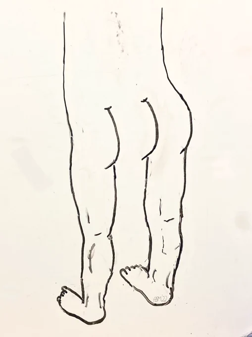 At the bottom of the drawing there are two feet and the back side of two legs. At the top, a butt with three cheeks. A variant of the “devil’s pitchfork fork” or “blivet” illusion
