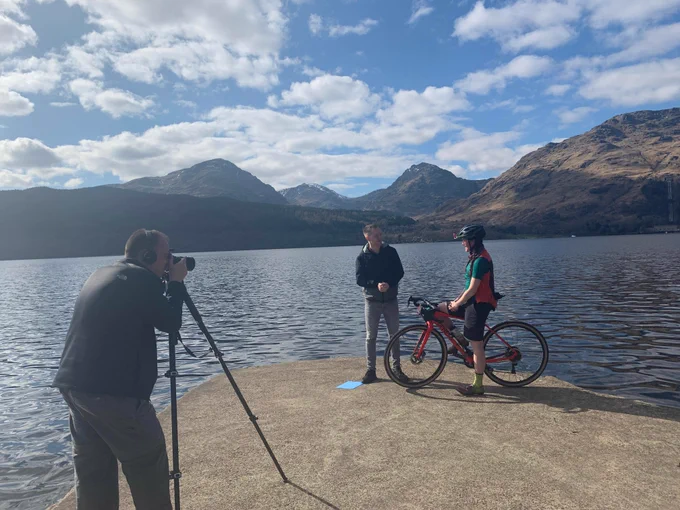 Kerry McPhee being interviewed by Colin by Loch Lomond