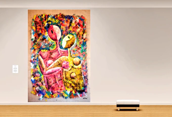 The Embrace B Version is a contemporary tapestry made by the Italian artist Cesare Catania