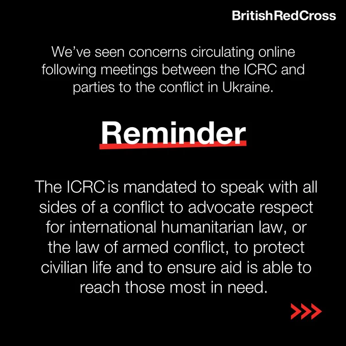 Reminder: The ICRC is mandated to speak with all sides of a conflict to advocate respect for international humanitarian law, or the law of armed conflict, to protect civilian life and to ensure aid is able to reach those most in need. 