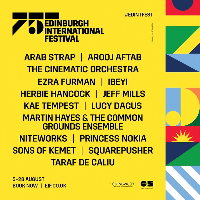 A gig poster showing the Edinburgh International Festival contemporary music line-up.