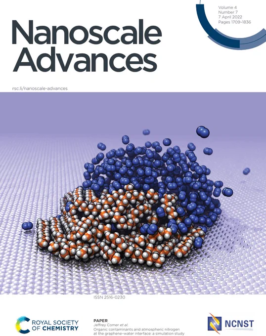 An aggregate of pentadecane slipping under a dense dinitrogen aggregate at the graphene–water interface.