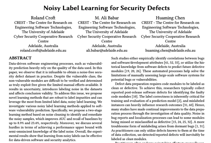 An innovative solution to problems with labelled data for building/leveraging ML models for software security. The paper has been accepted in MSR 2022, a top Software Engineering conference. 