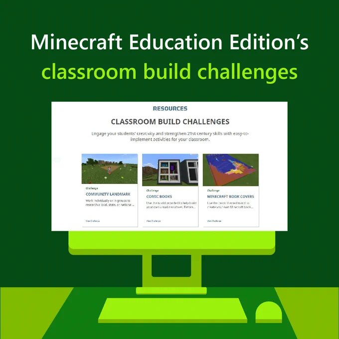 A computer with Microsoft Education Editions builds challenges on it. 
