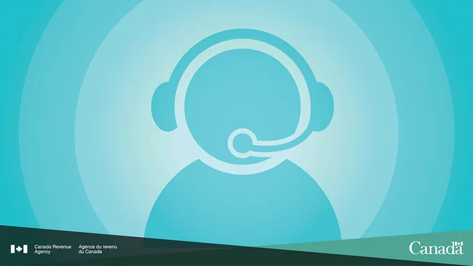 Image of a person wearing a headset on a blue background. 