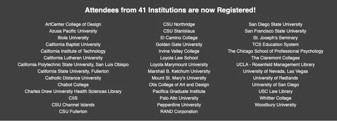 Attendees from 41 institutions are now registered.
