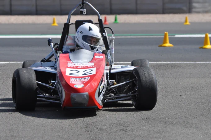 The University of Malta car at the Endurance course at Copse Corner during Formula Student 2018
