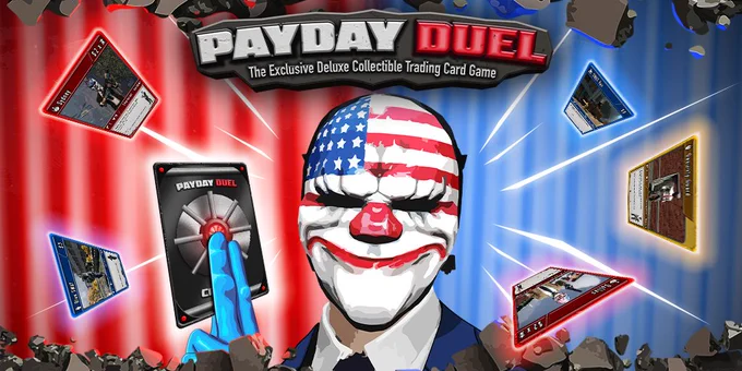 PAYDAY Duel. Dallas holding a PD Trading Card.
