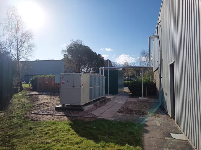 Photo of air source heat pumps at British Geological Survey HQ in Nottingham.