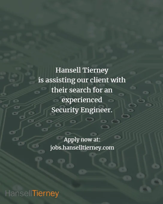 Hansell Tierney is assisting our client with their search for an experienced Security Engineer. Apply now at: jobs.hanselltierney.com.