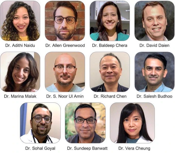 MH Primary Care Network Board headshots: Adithi Naidu, Allen Greenwood, Baldeep Chera, David Daien, Marina Malak, Noor Amin, Richard Chen, Salesh Budhoo, Sohal Goyal, Sundeep Banwatt, Vera Cheung.