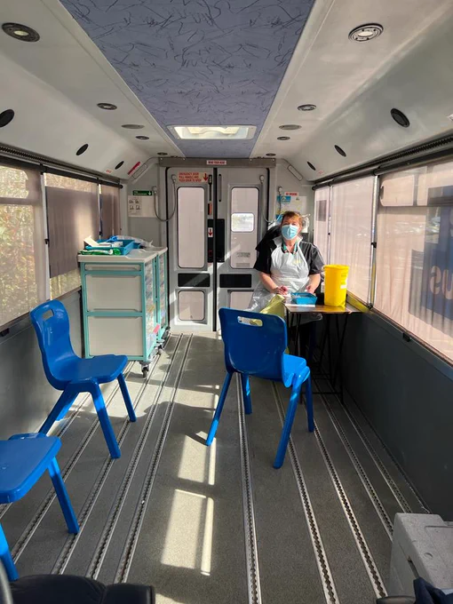 The interior of the vaccine bus.