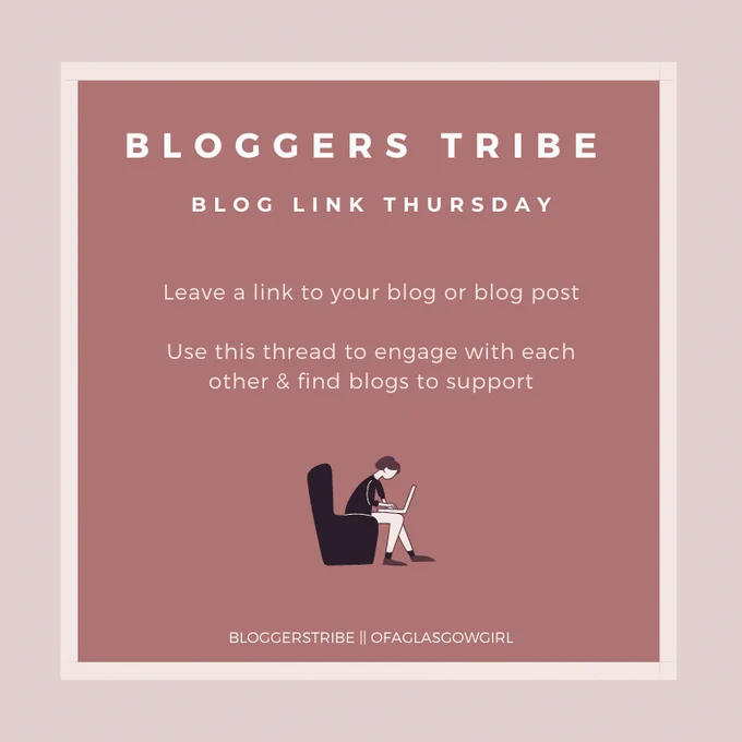 A beige graphic that has "Bloggerstribe Blog Link Thursday" written on it with white text