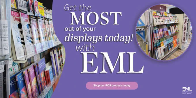 In-store Hobbycraft point of sale display of art books designed by EML Retail Display. "Get the MOST out of your displays today! with EML", "Shop our POS products today"