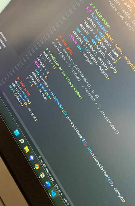 Python code with half adders and addition of both