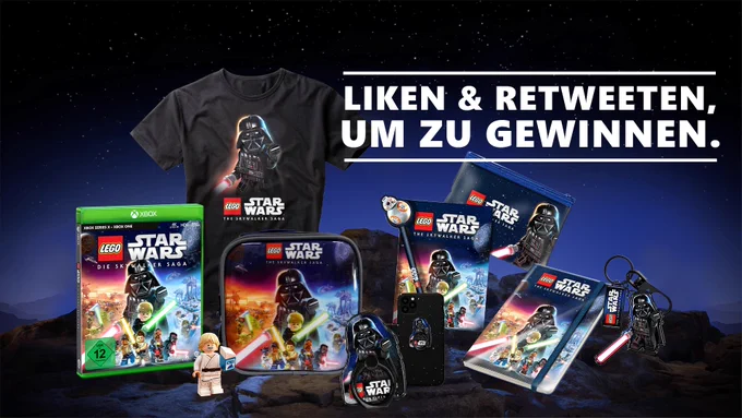 Das Merch Kit im Detail vorgestellt. Der Bildtext lautet: "Liken & retweeten, um zu gewinnen." 