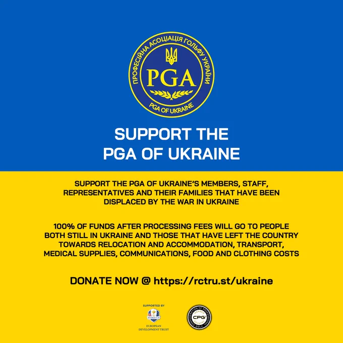 SUPPORT THE PGA OF UKRAINE’S MEMBERS, STAFF, REPRESENTATIVES AND THEIR FAMILIES THAT HAVE BEEN DISPLACED BY THE WAR IN #UKRAINE.

100% OF FUNDS AFTER PROCESSING FEES WILL GO TO PEOPLE BOTH STILL IN UKRAINE AND THOSE THAT HAVE LEFT THE COUNTRY TOWARDS RELOCATION AND ACCOMMODATION, TRANSPORT, MEDICAL SUPPLIES, COMMUNICATIONS, FOOD AND CLOTHING COSTS.

DONATE NOW @ https://rctru.st/ukraine