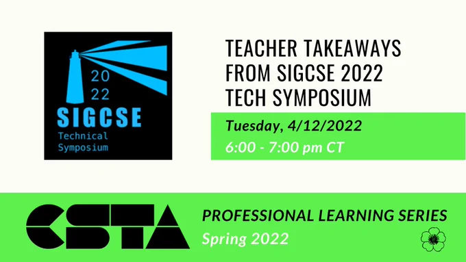 This image lists the date, time, and title of the event, along with a logo from SIGCSE 2022.