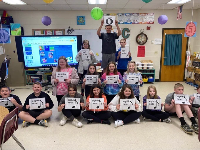 6th Grade music students learn about notes  