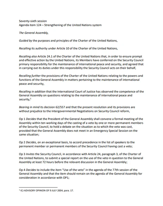 Text of the draft resolution: Seventy-sixth session Agenda item 124 – Strengthening of the United Nations system. Full text is available via the link in tweet. 