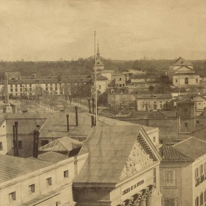 Detalle de los edificios supervivientes del Palacio del Bien Retiro en 1853