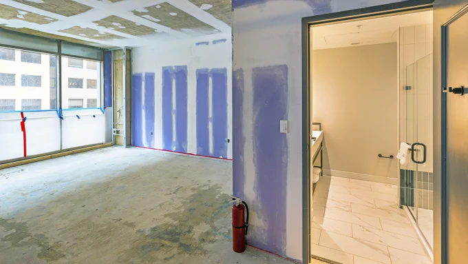 Installation of SurePods bathroom in progress.