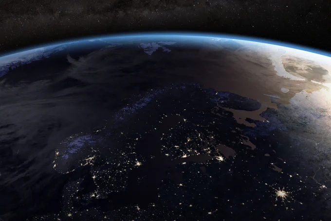 Earth at night with city lights. Photo courtesy of NASA.