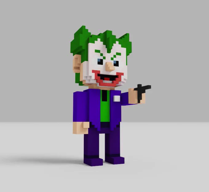 Blocky procedural-looking NFT of a version of DC's Joker