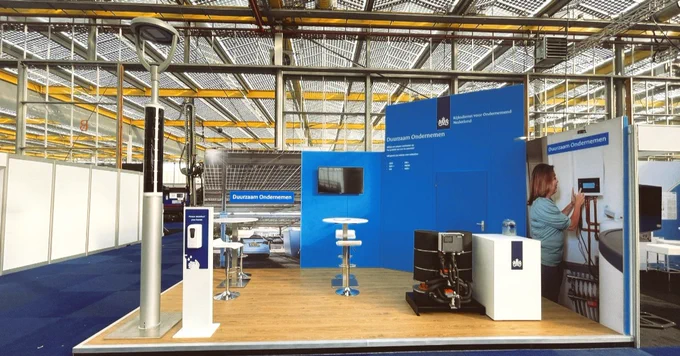 Soluxio solar smart pole at RVO booth at Solar Solutions International at Expo Haarlemmermeer