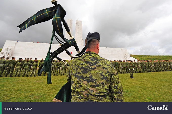 Canadian soldiers at the Canadian National Vimy Memorial in France in 2009.