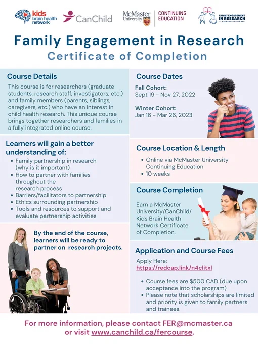Infographic with details about the Family Engagement in Research Certificate of Completion Course