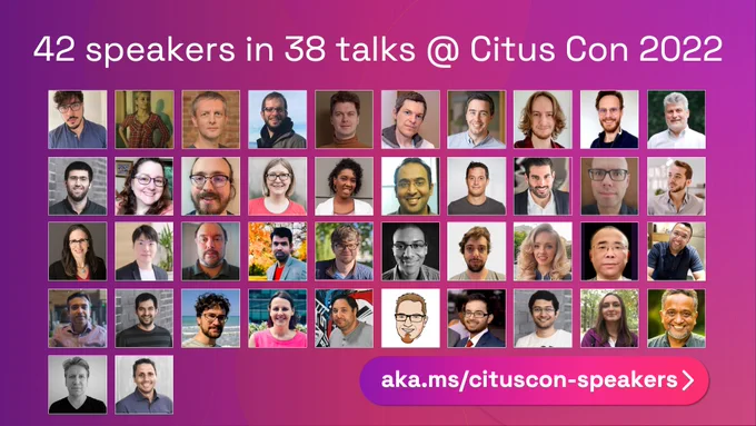 Bio pics for all 42 speakers at #CitusCon