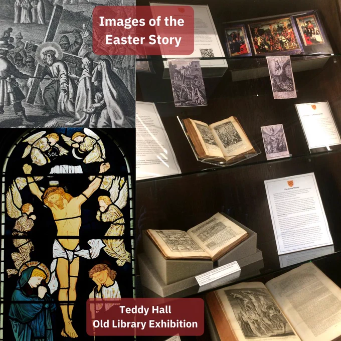 images of the crucifixion in our old library display case