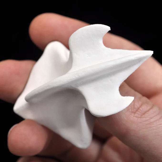 Photograph of a 3D printed shark dermal denticle held in a hand