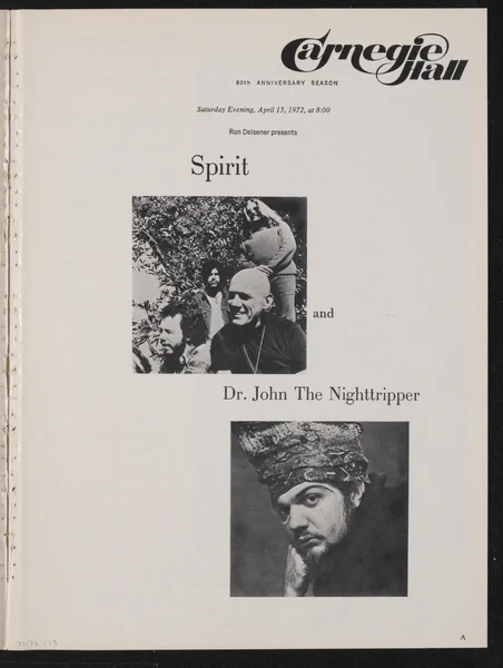 Carnegie Hall program for Spirit and Dr. John The Nighttripper, April 15, 1972