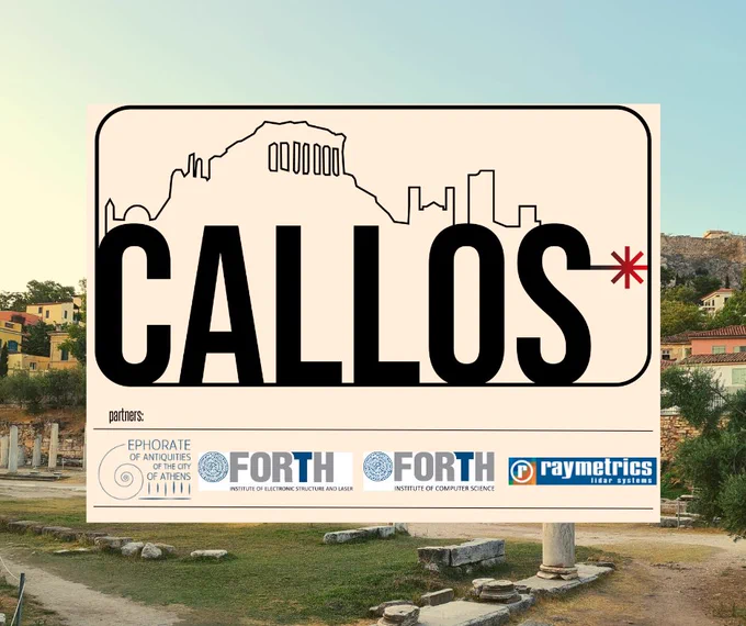 Logo του CALLOS project και logo των εταίρων. Εταίροι του CALLOS είναι η Εφορεία Αρχαιοτήτων Πόλης Αθηνών (ΕΦΑΠΑ) (Συντονιστής), το Ινστιτούτο Ηλεκτρονικής Δομής και Λέιζερ του ΙΤΕ (ΙΗΔΛ-ΙΤΕ) (Επιστημονική εποπτεία), η εταιρεία Raymetrics A.E. και το Ινστιτούτο Πληροφορικής του Ιδρύματος Τεχνολογίας και Έρευνας (ΙΠ-ΙΤΕ).

Logo of CALLOS project and partners logos. Partners of CALLOS are the Ephorate of Antiquities of Athens (EACA) (Coordinator), the Institute of Electronic Structure and Laser of FORTH (IESL-FORTH) (Scientific supervision), the company Raymetrics S.A. and the Institute of Computer Science of FORTH (ICS-FORTH).
